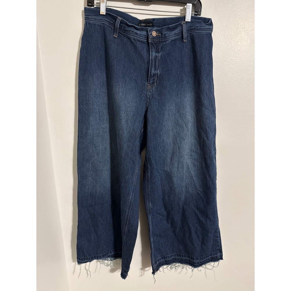 Sincerely Jules Women Dark Wash Wide Leg Crop Jeans Raw Hem Size 13/31